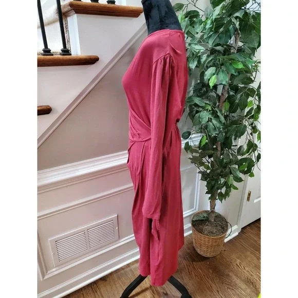 People Tree Women's Red Polyester V-Neck Long Sleeve Knee Length Dress Size 10 - Picture 7 of 12